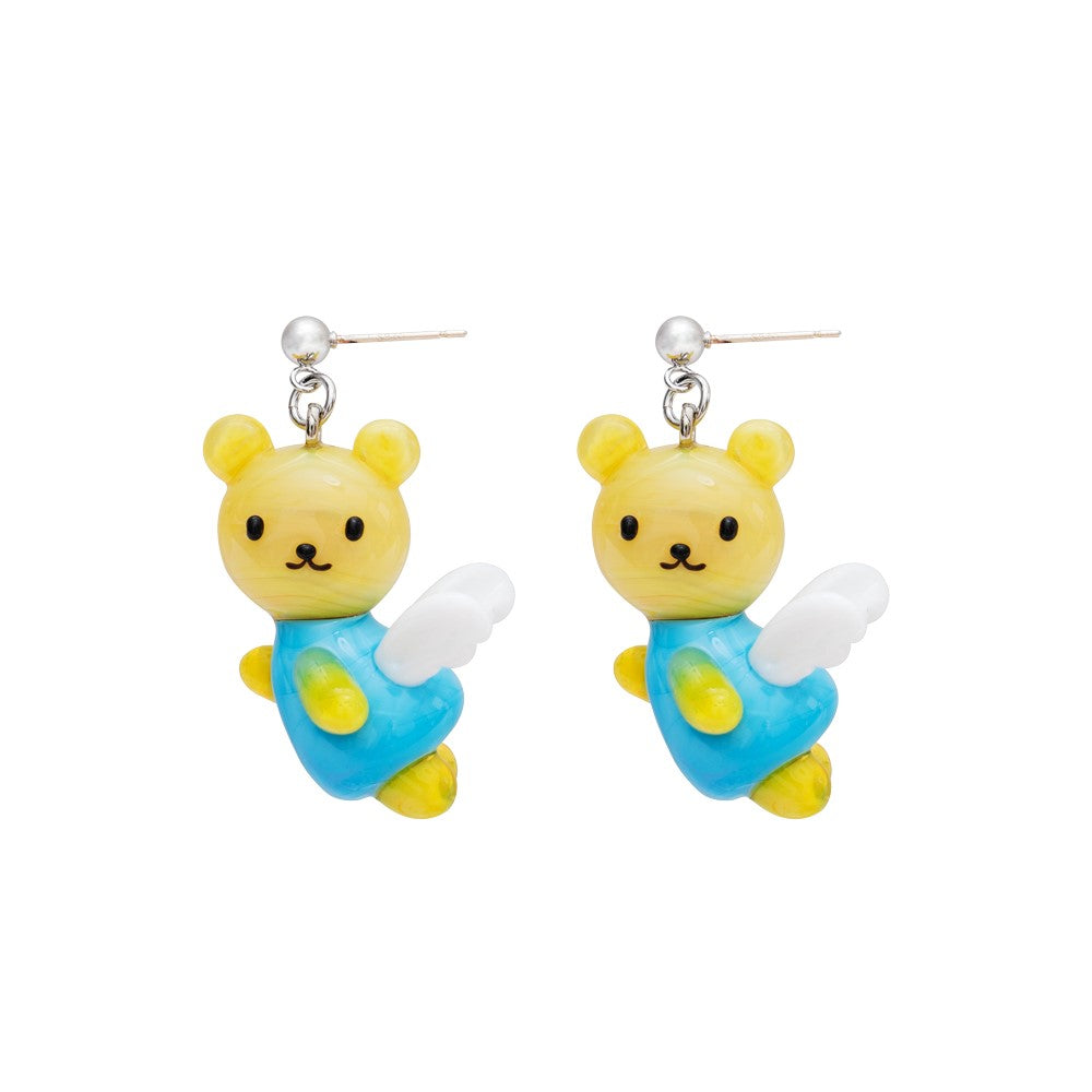 【YOUNGART】Glass JINI Earrings / Blue / くまのガラスパーツピアス