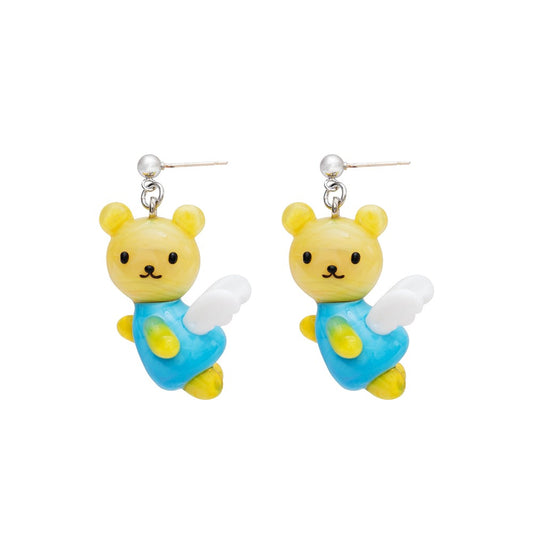 【YOUNGART】Glass JINI Earrings / Blue / くまのガラスパーツピアス