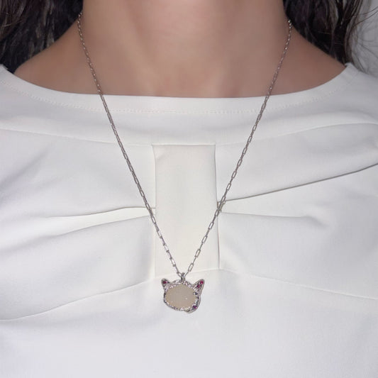cat necklace / zirconia × quartz / ねこネックレス