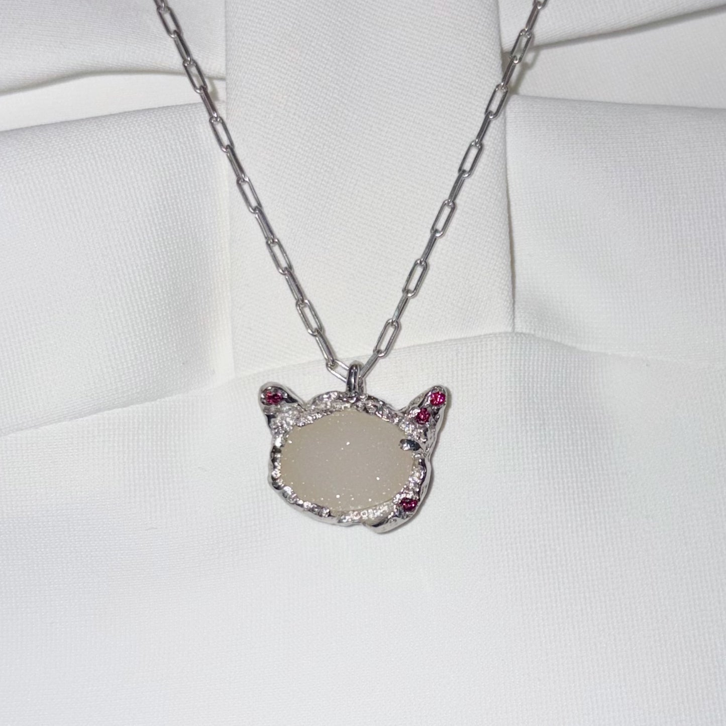 cat necklace / zirconia × quartz / ねこネックレス
