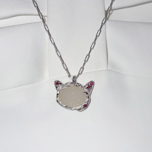 cat necklace / zirconia × quartz / ねこネックレス