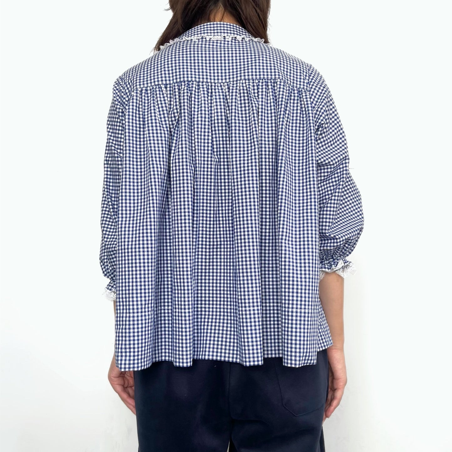 Smocking ribbon blouse / Blue / スモッキングリボンブラウス