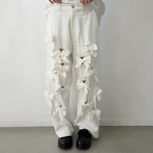 Ribbon denim pants / White / リボンパンツ
