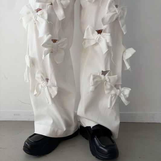 Ribbon denim pants / White / リボンパンツ
