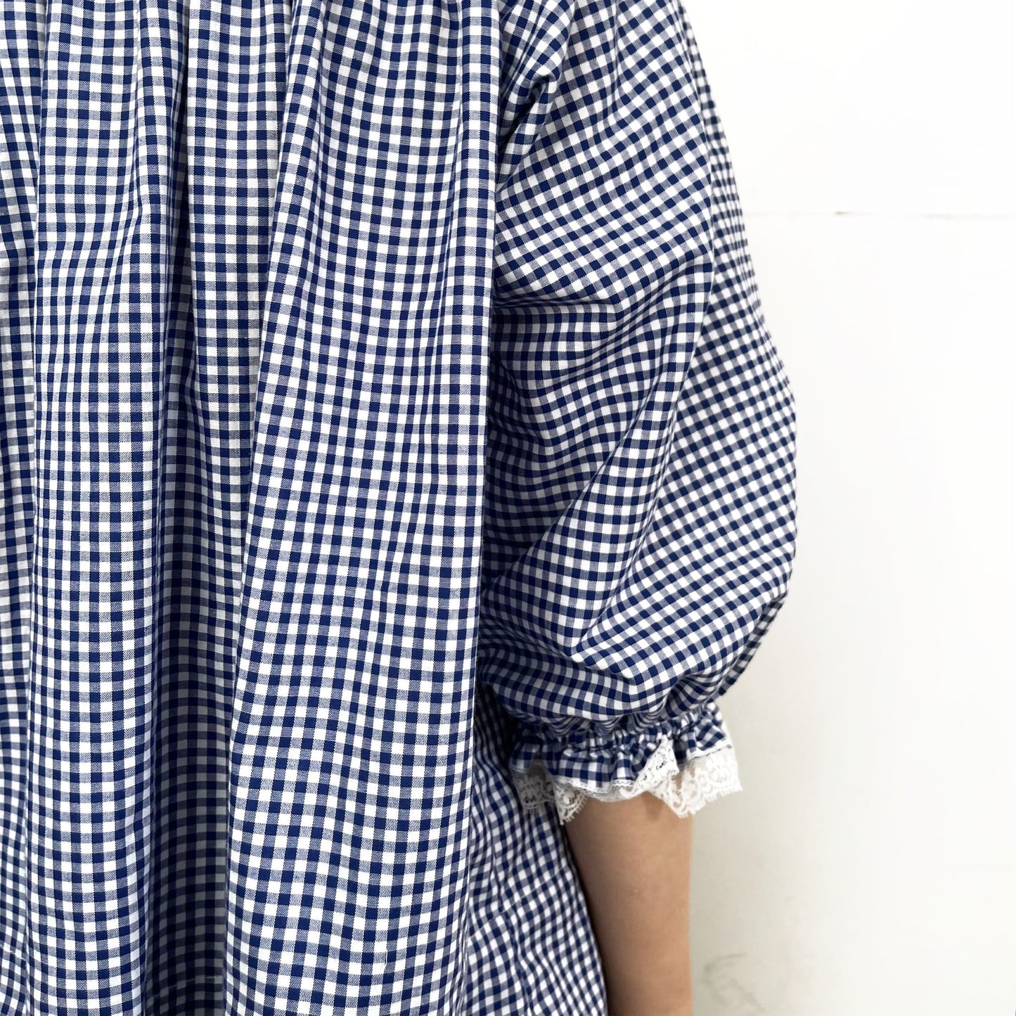 Smocking ribbon blouse / Blue / スモッキングリボンブラウス