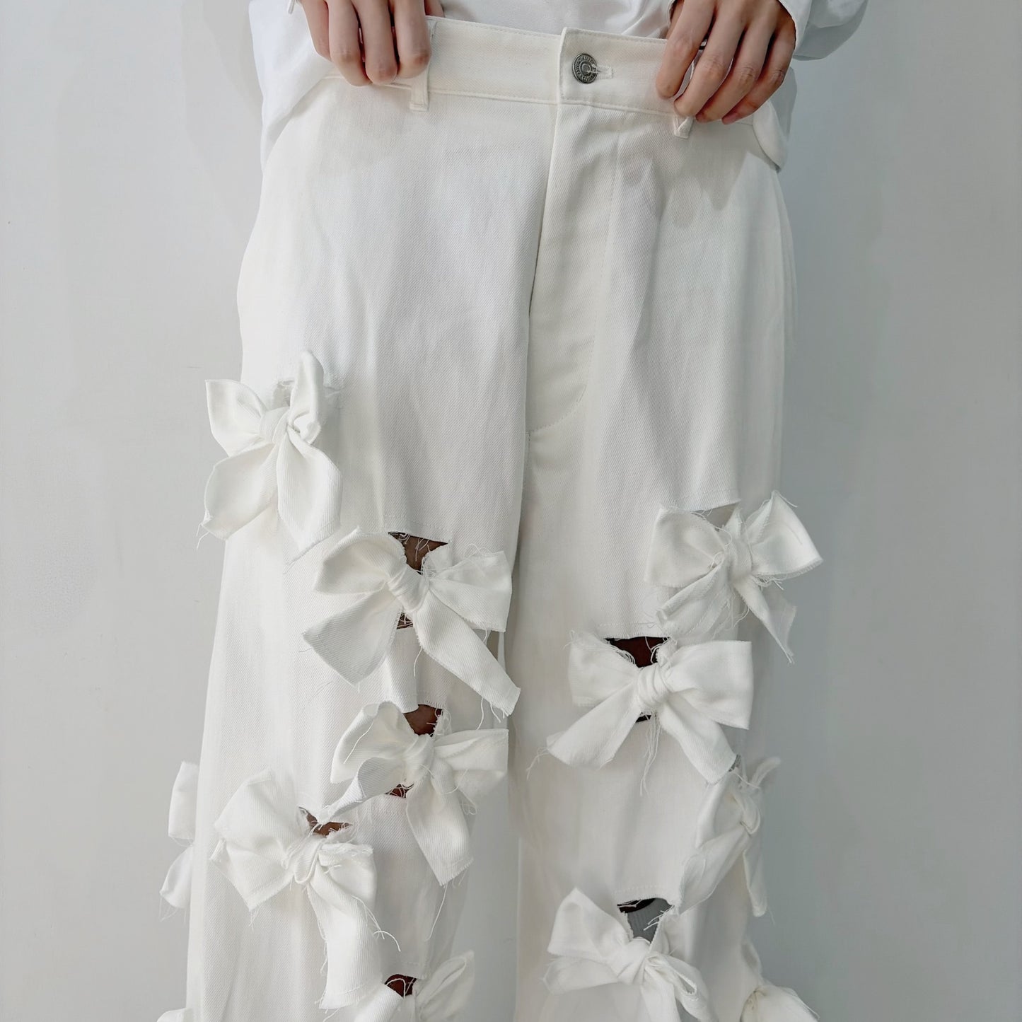 Ribbon denim pants / White / リボンパンツ