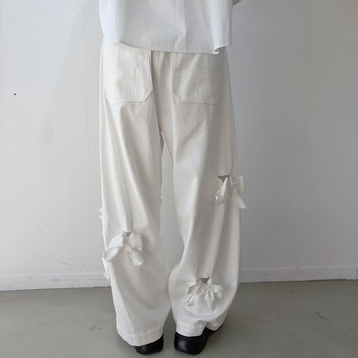Ribbon denim pants / White / リボンパンツ