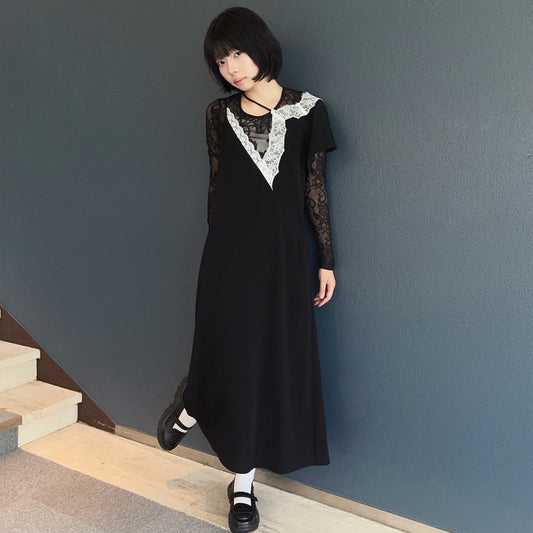 Francesca Dress / Black x White Lace / アシンメトリードレス