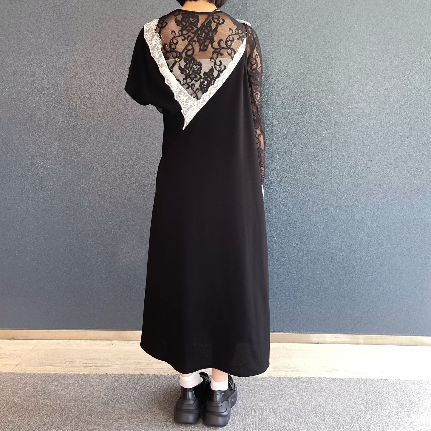 Francesca Dress / Black x White Lace / アシンメトリードレス