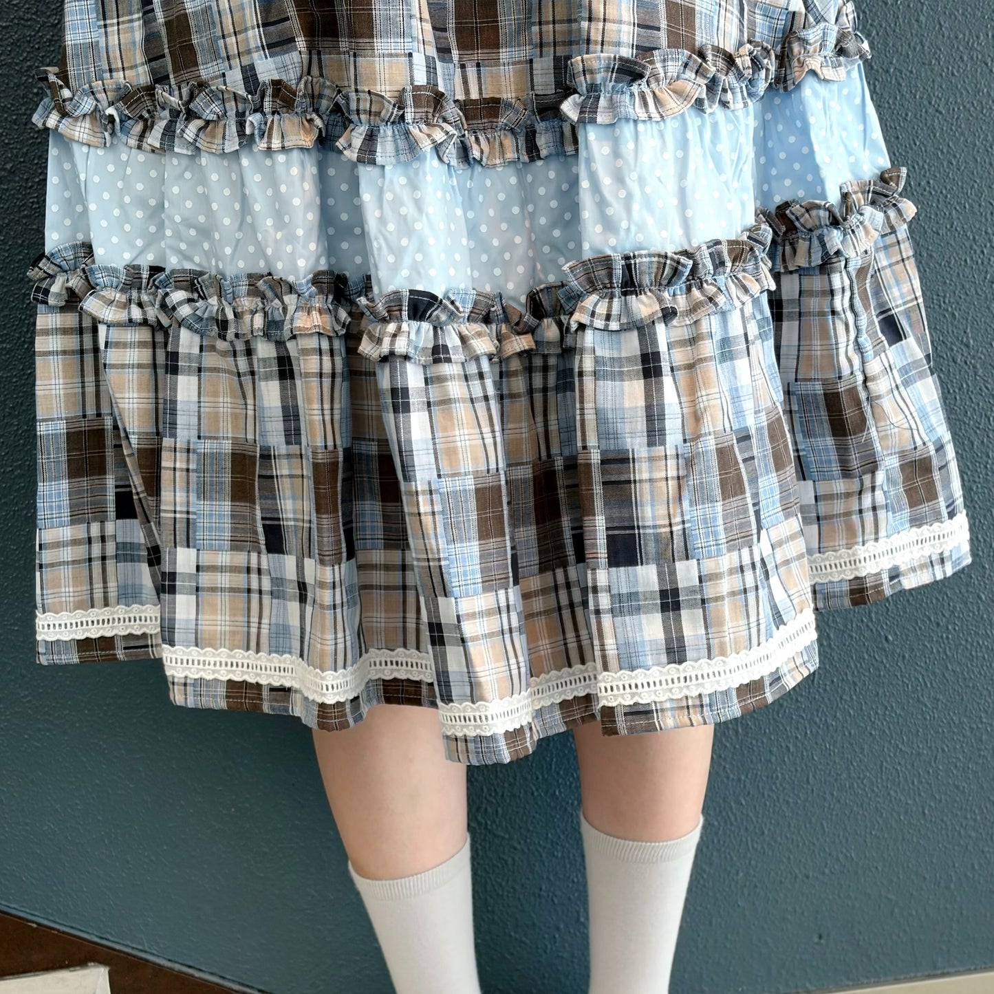 Lace Trim Ruffled Check Skirt / Blue / チェックフリルスカート