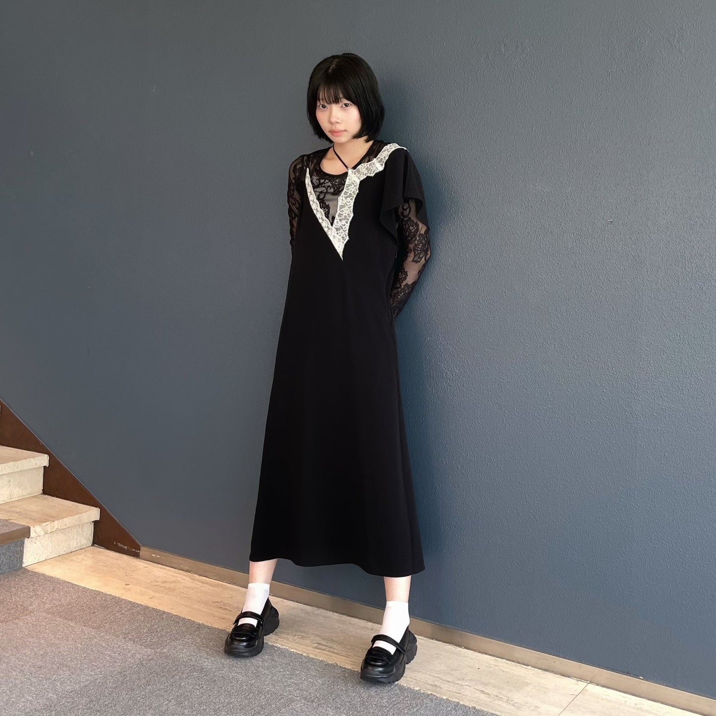 Francesca Dress / Black x White Lace / アシンメトリードレス
