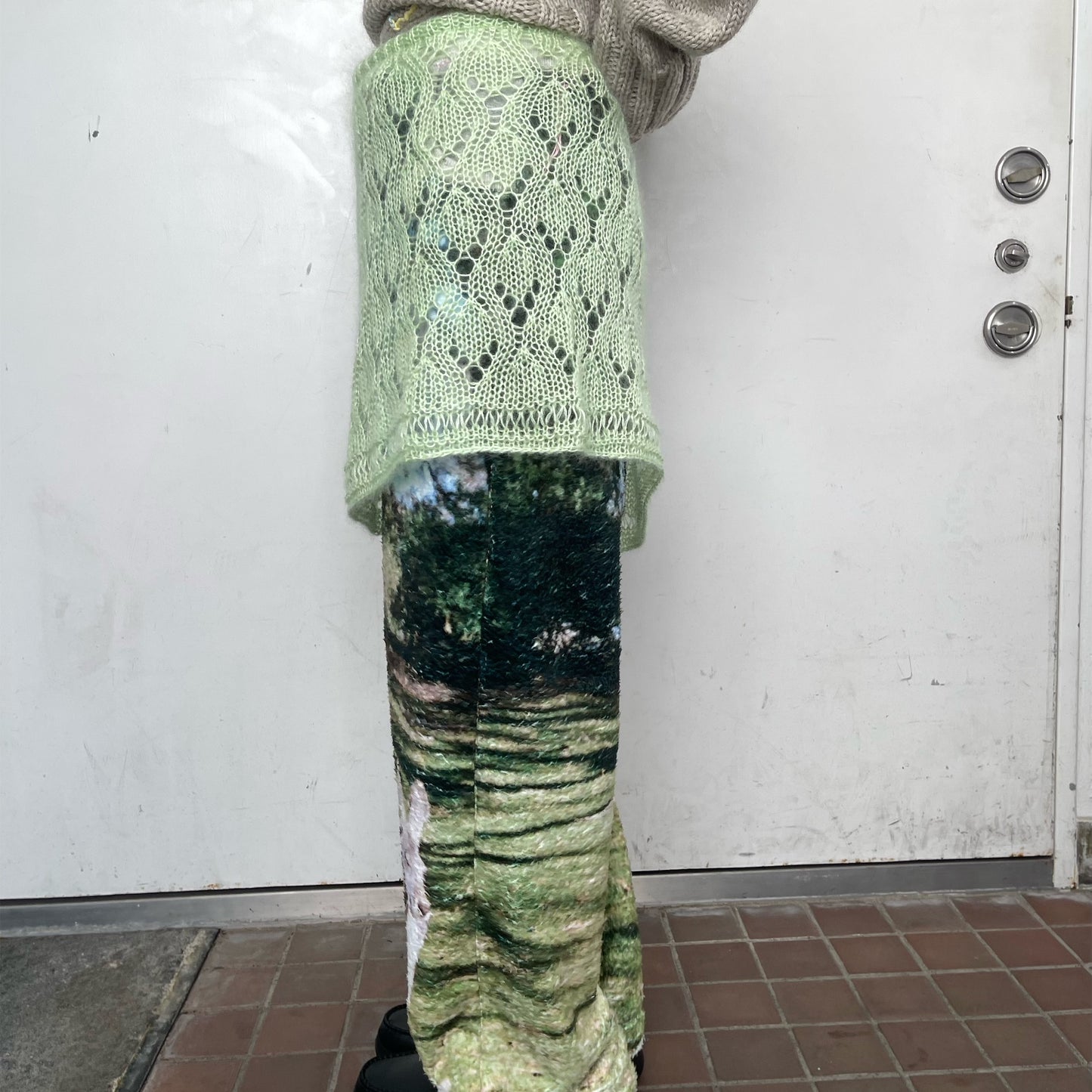 wrap skirt / pale green / ニットモヘアラップスカート