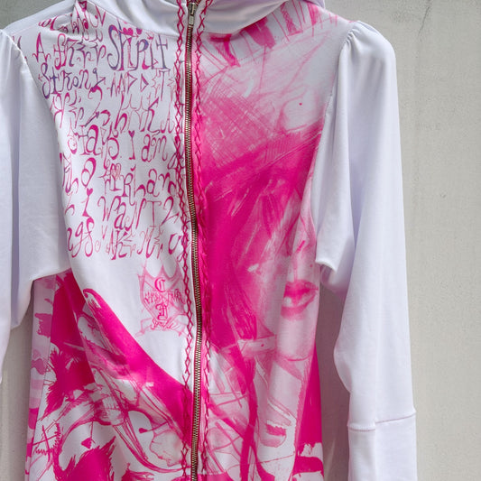 Cat ear zip longslv / white / キャットイヤージップアップフーディー
