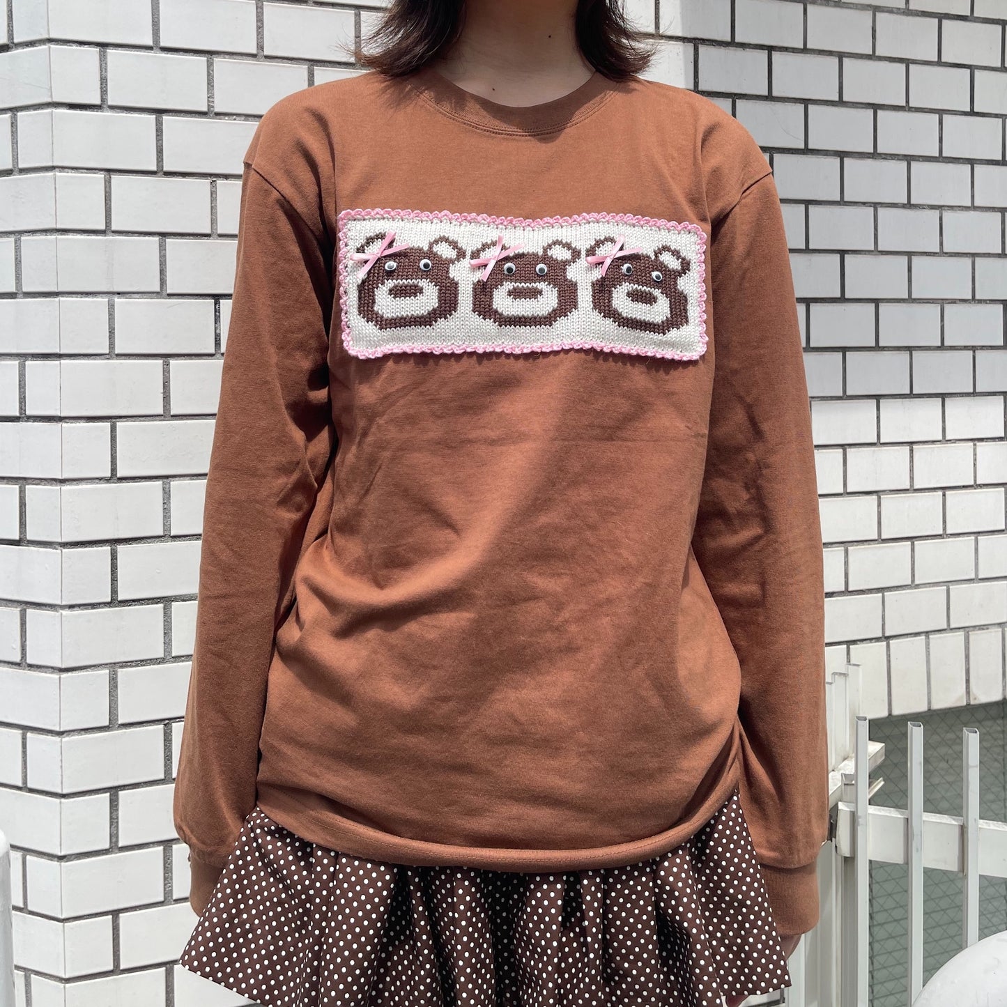 Three bear patch long Tee / Brown / ロングスリーブTシャツ