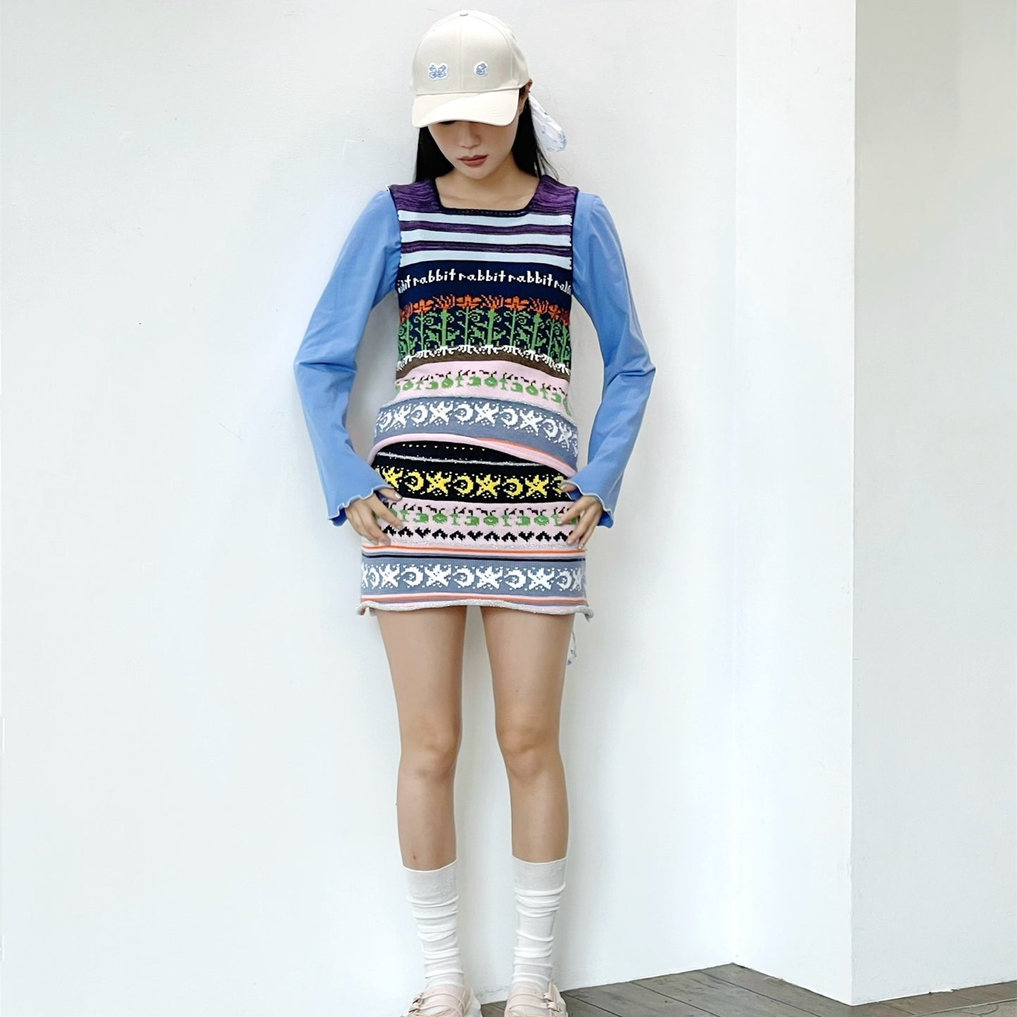 Bella apples of tempation knitted mini skirt / blue / ニットミニスカート