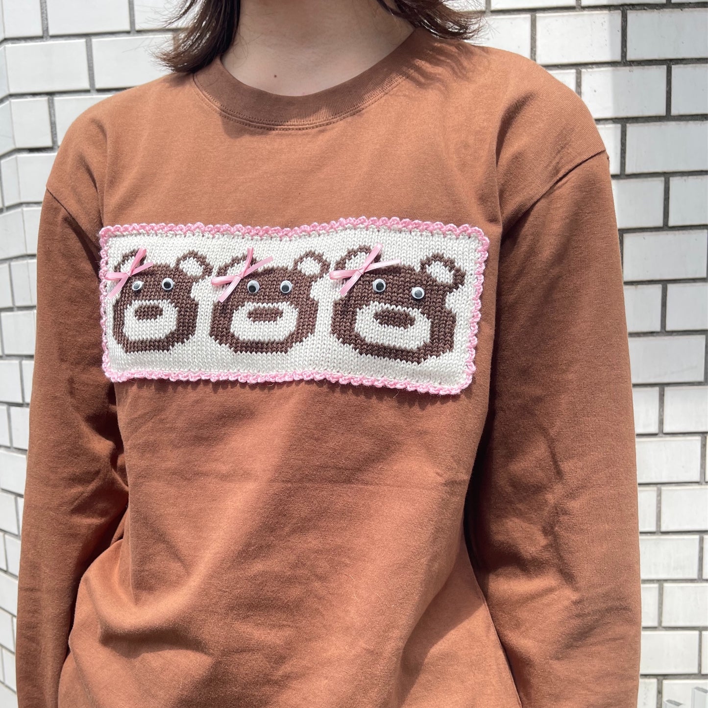 Three bear patch long Tee / Brown / ロングスリーブTシャツ