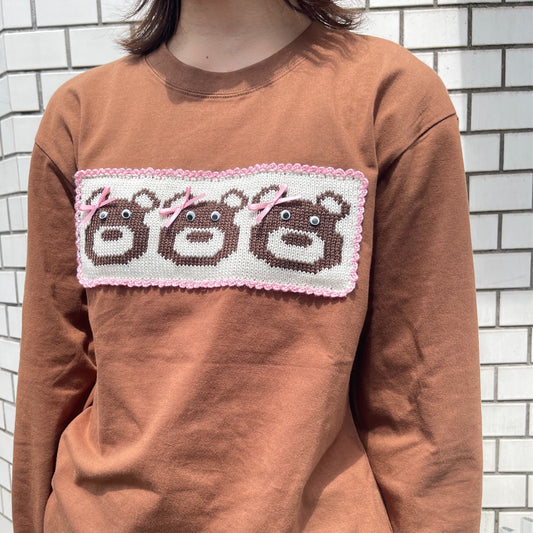 Three bear patch long Tee / Brown / ロングスリーブTシャツ