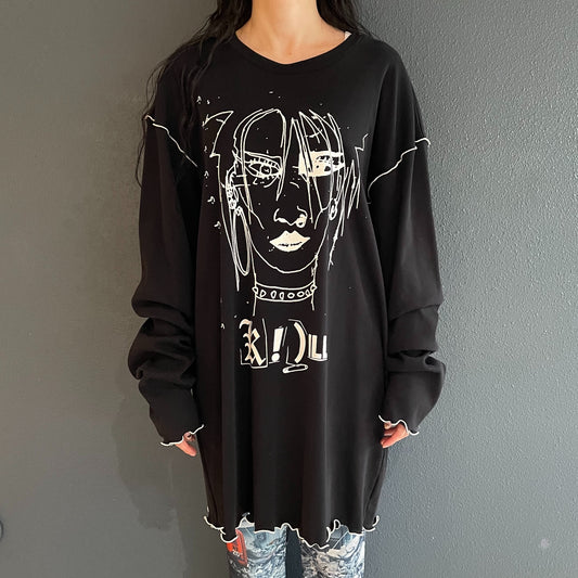 PUNK GIRL RIB KNIT LONG SLEEVE T-SHIRT / BLACK / オーバーサイズメロウロングTシャツ