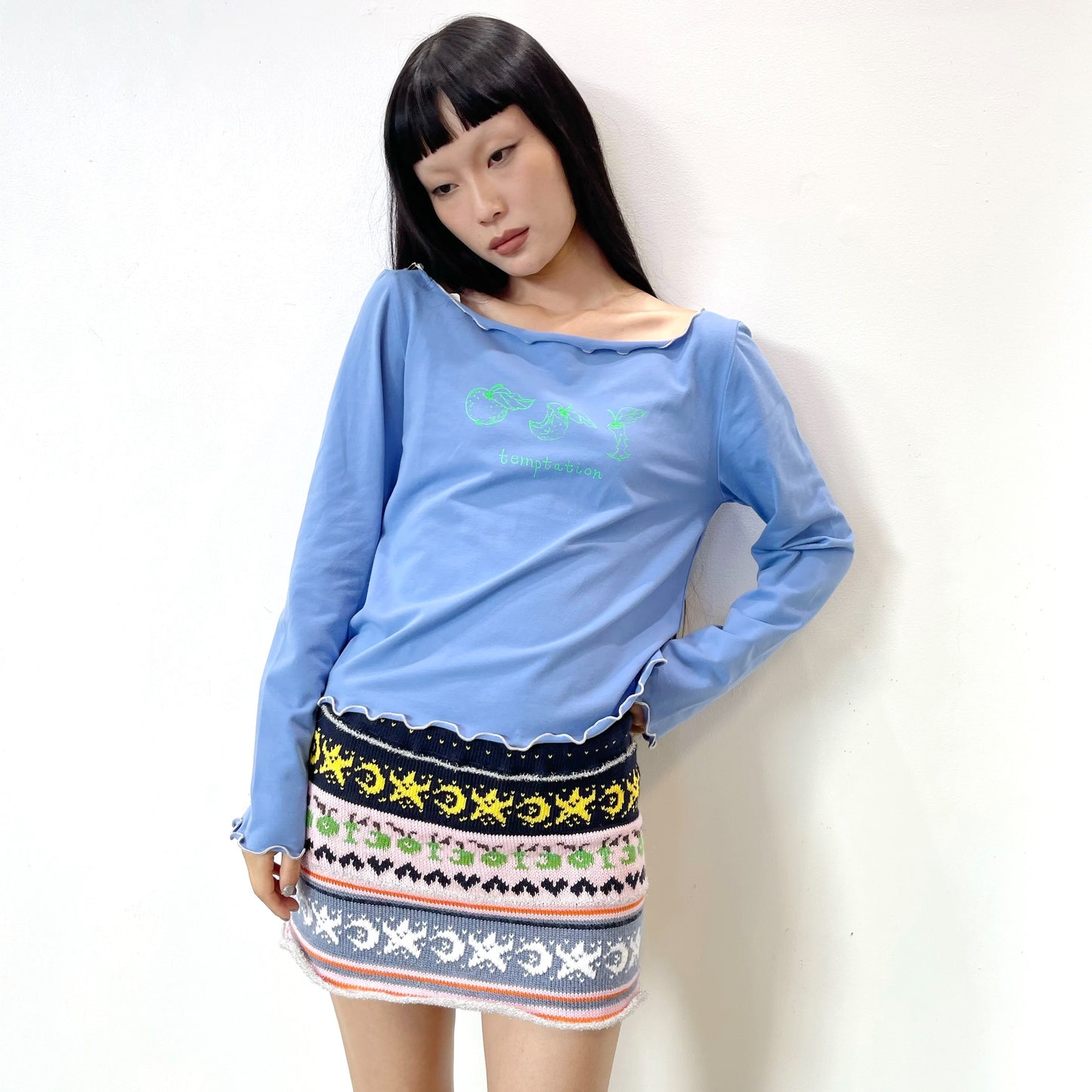 Bella apples of tempation knitted mini skirt / blue / ニットミニスカート