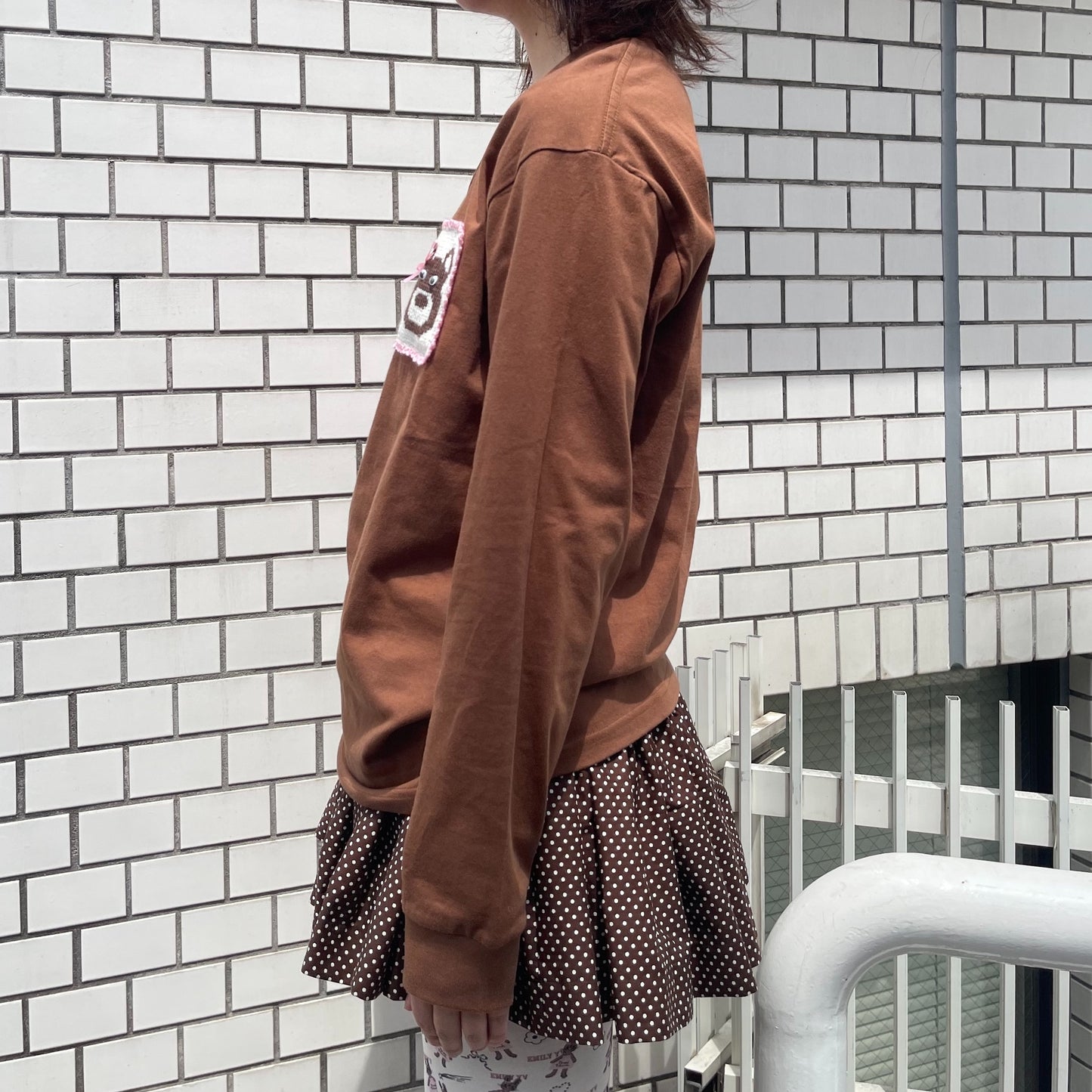 Three bear patch long Tee / Brown / ロングスリーブTシャツ