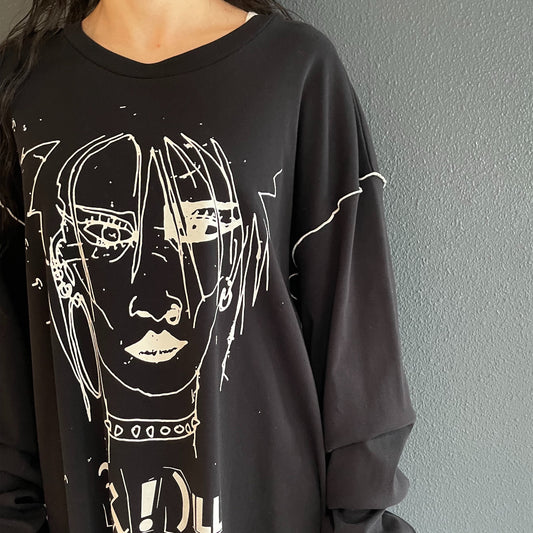 PUNK GIRL RIB KNIT LONG SLEEVE T-SHIRT / BLACK / オーバーサイズメロウロングTシャツ