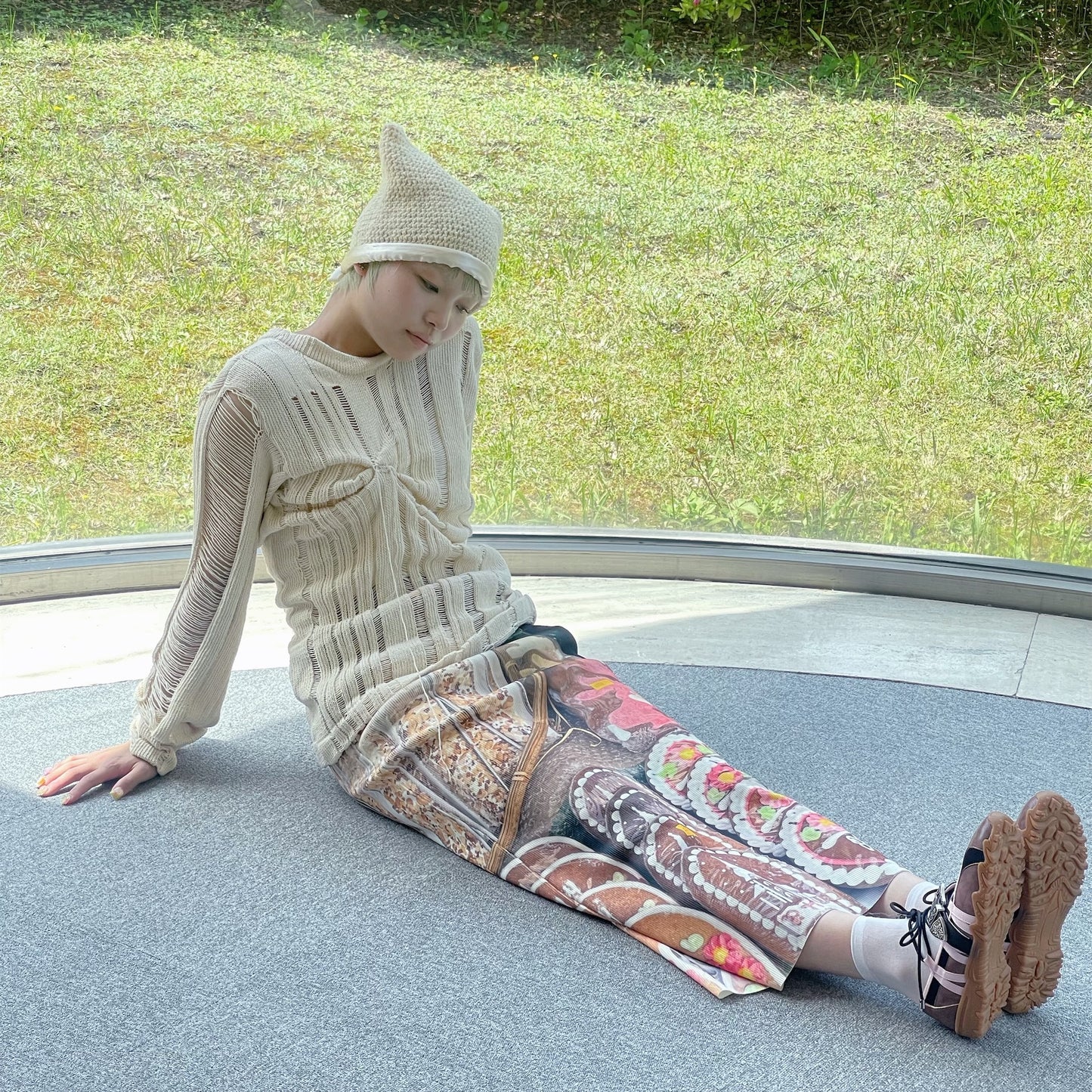 【SHEEP LIMITED】PRINT RIB SKIRT / COOKIE / プリントリブスカート