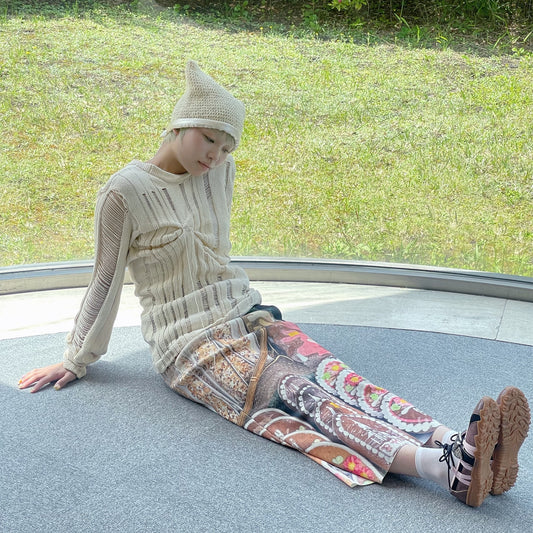 【SHEEP LIMITED】PRINT RIB SKIRT / COOKIE / プリントリブスカート