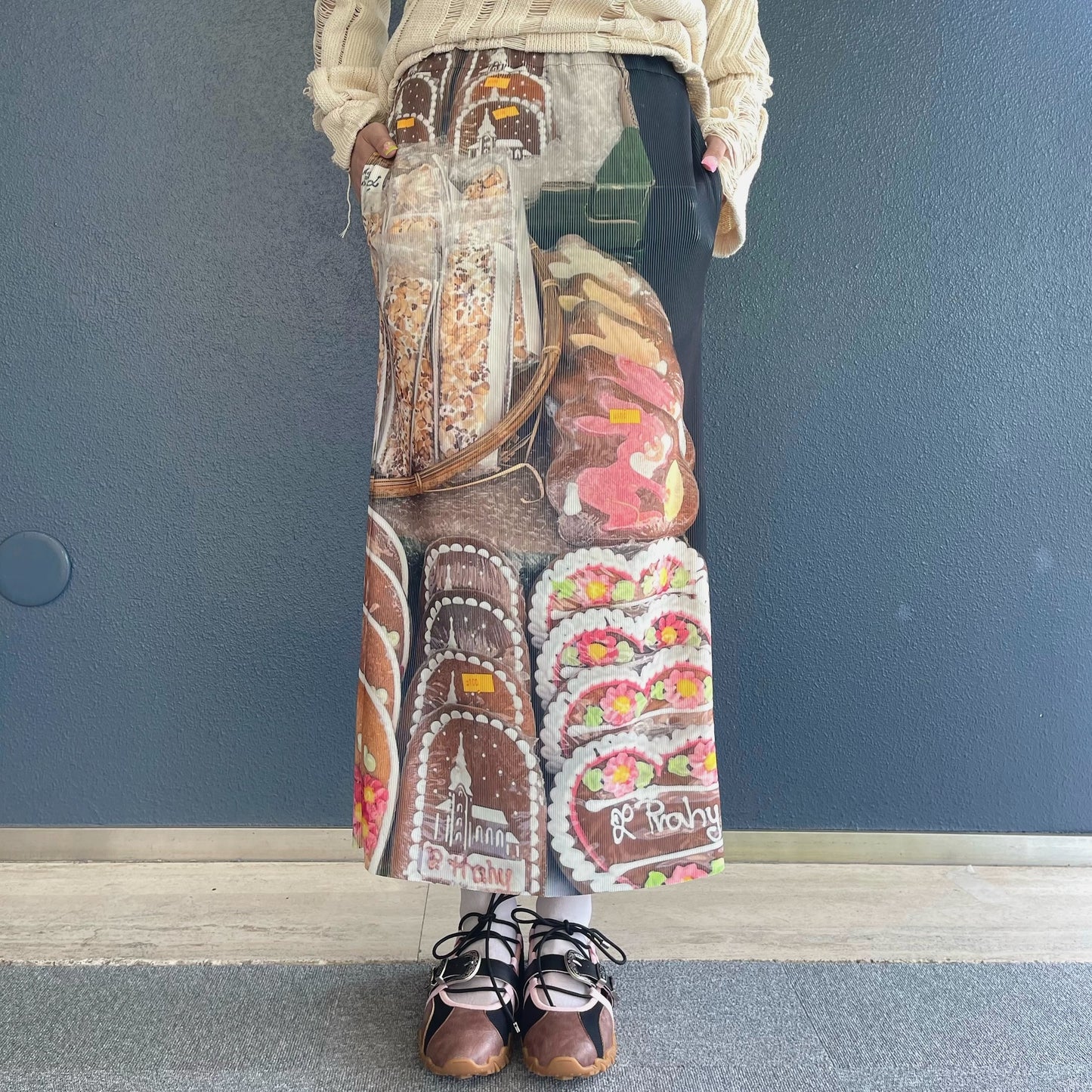 【SHEEP LIMITED】PRINT RIB SKIRT / COOKIE / プリントリブスカート