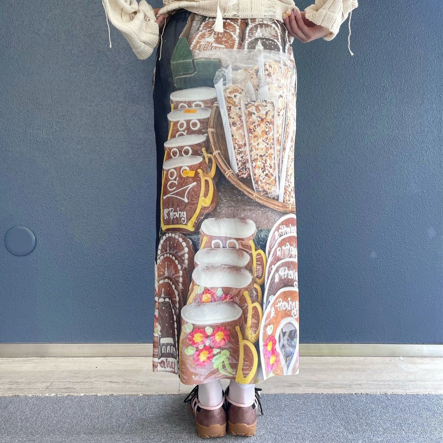 【SHEEP LIMITED】PRINT RIB SKIRT / COOKIE / プリントリブスカート