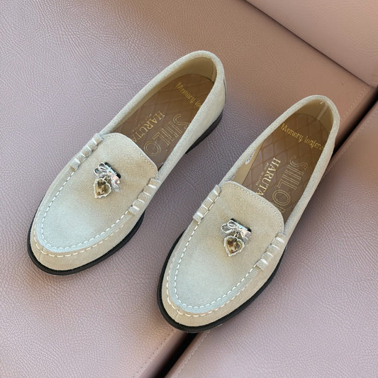 【SIIILON×HARUTA Memory Loafer】dangle heart / Silk beige / ベロアローファー