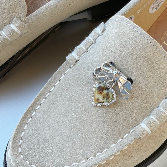【SIIILON×HARUTA Memory Loafer】dangle heart / Silk beige / ベロアローファー