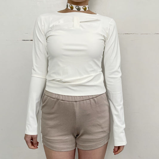 bow knit top / white / リボントップ