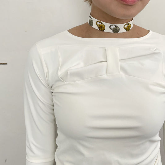 bow knit top / white / リボントップ