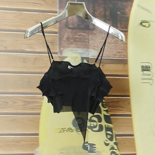 RIPPLE SHEER CAMISOLE / BLACK / メロウフリルプリーツキャミソール