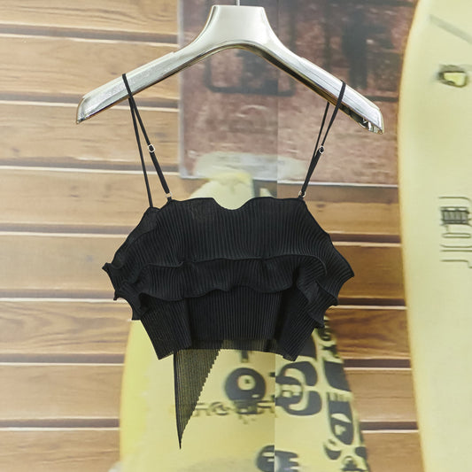 RIPPLE SHEER CAMISOLE / BLACK / メロウフリルプリーツキャミソール