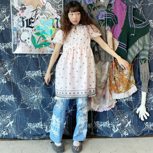 Embroidery dress / Pink / パフスリーブ刺繍ドレス