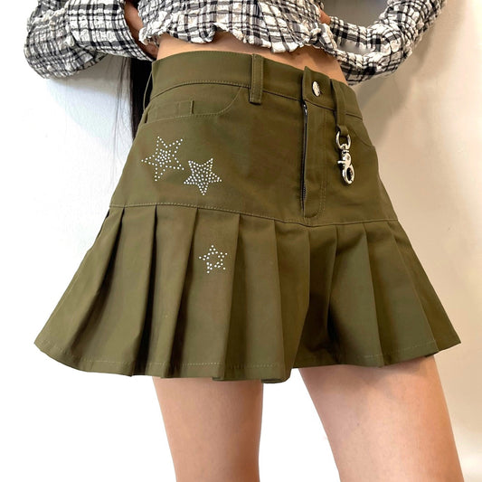 Pleated mini skirt / Khaki / プリーツミニスカート