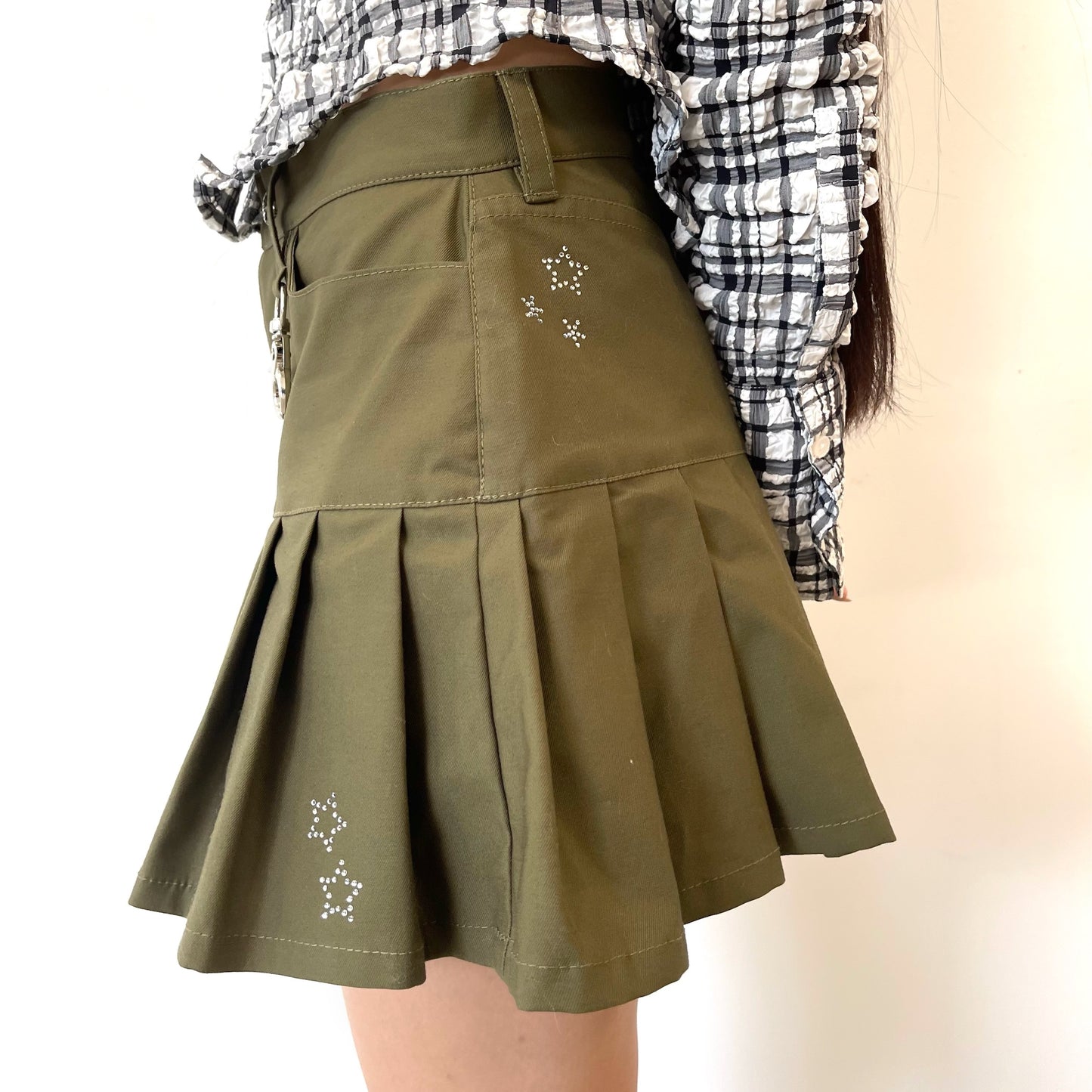 Pleated mini skirt / Khaki / プリーツミニスカート