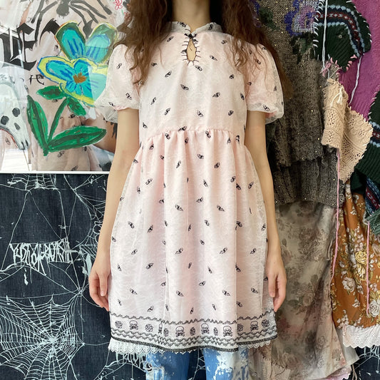 Embroidery dress / Pink / パフスリーブ刺繍ドレス