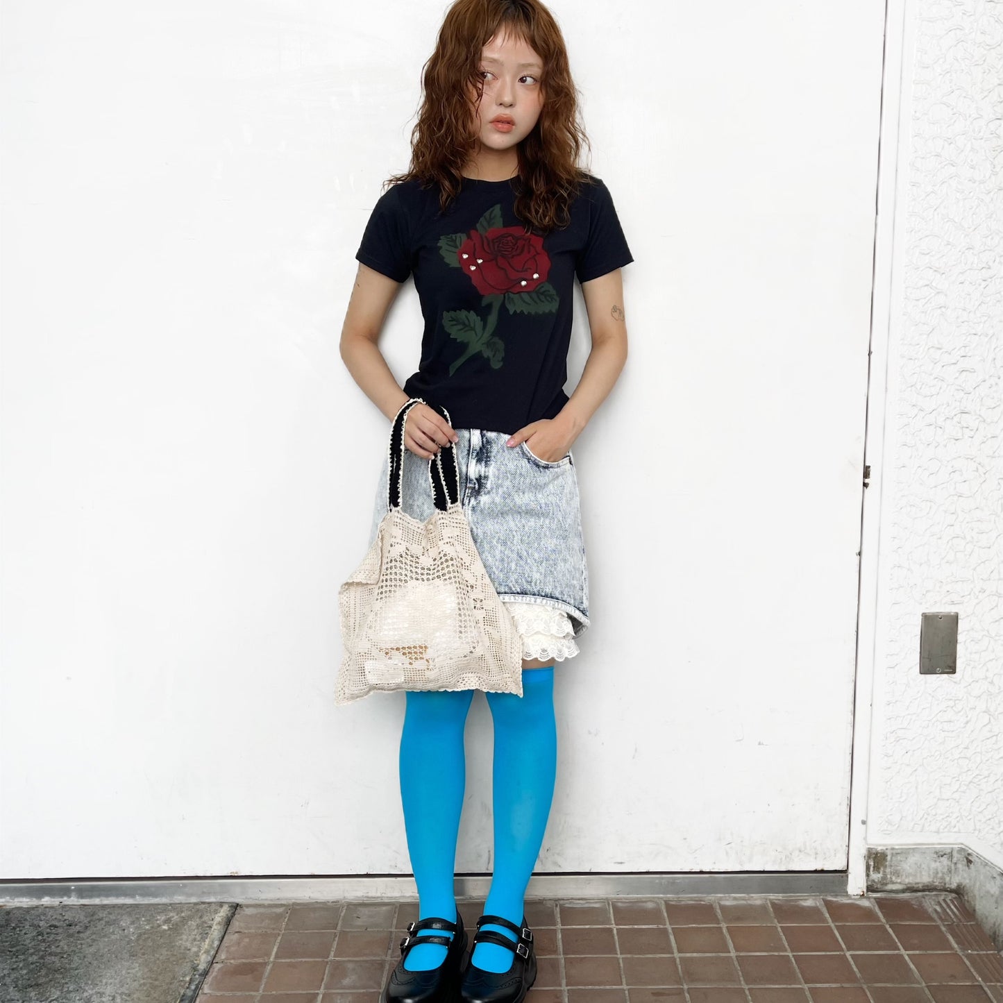 WAVE CUT DYED SKIRT / WHITE / ウェーブカットデニムスカート