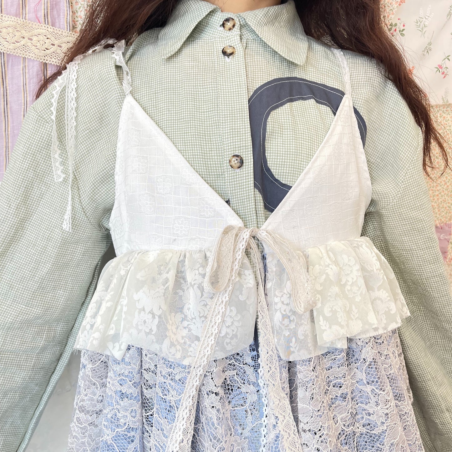 Lace Lace Top / White × blue / レーストップ