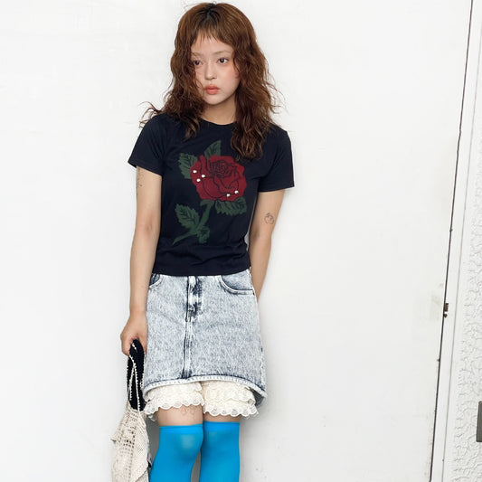 WAVE CUT DYED SKIRT / WHITE / ウェーブカットデニムスカート