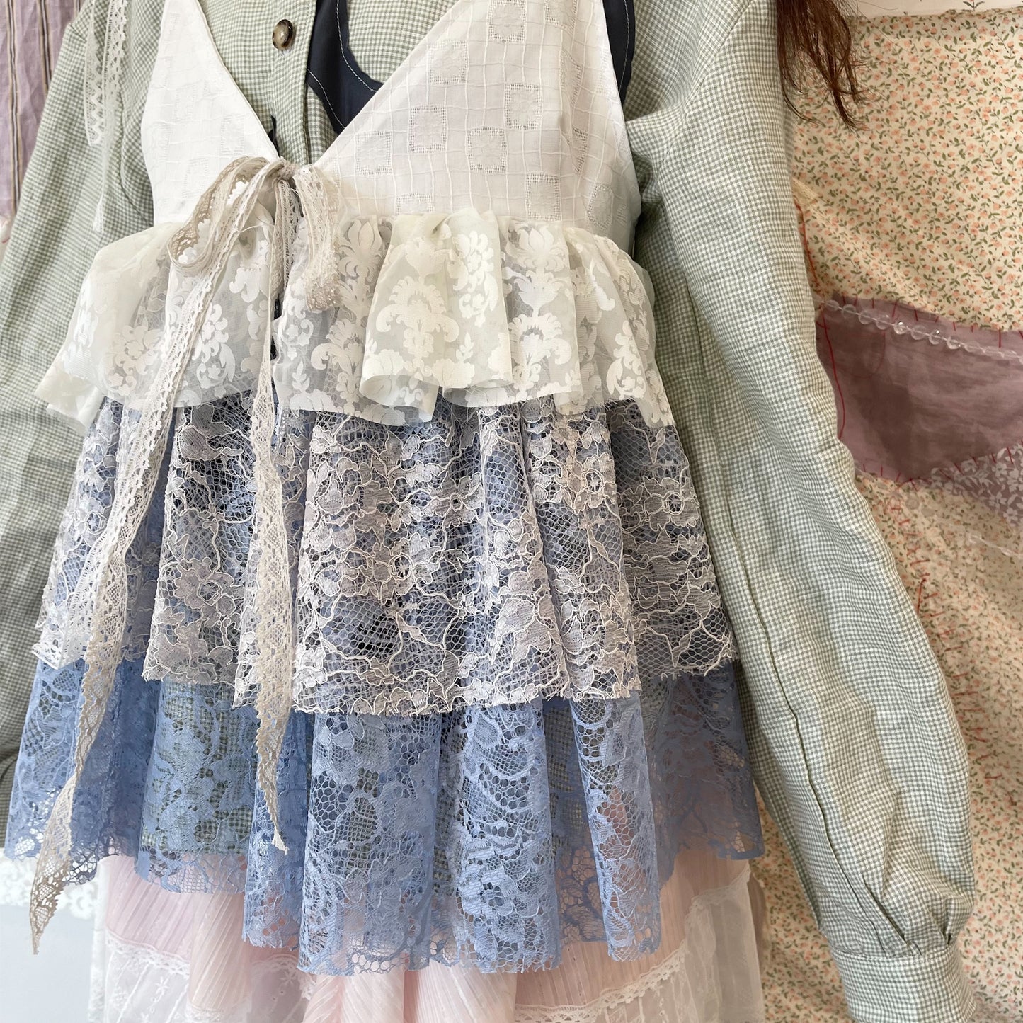 Lace Lace Top / White × blue / レーストップ