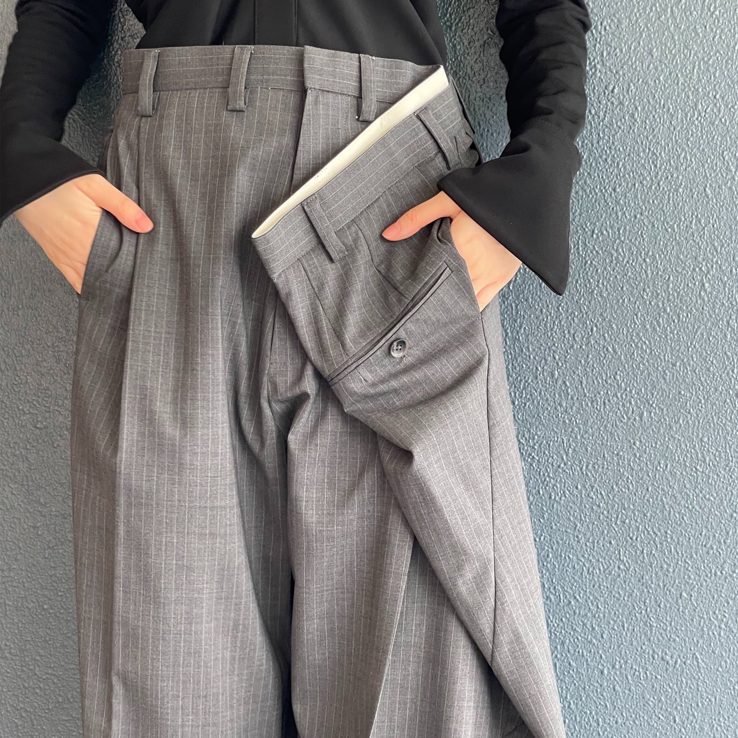 Orpha pants / gray stripes / ウエストデザインパンツ