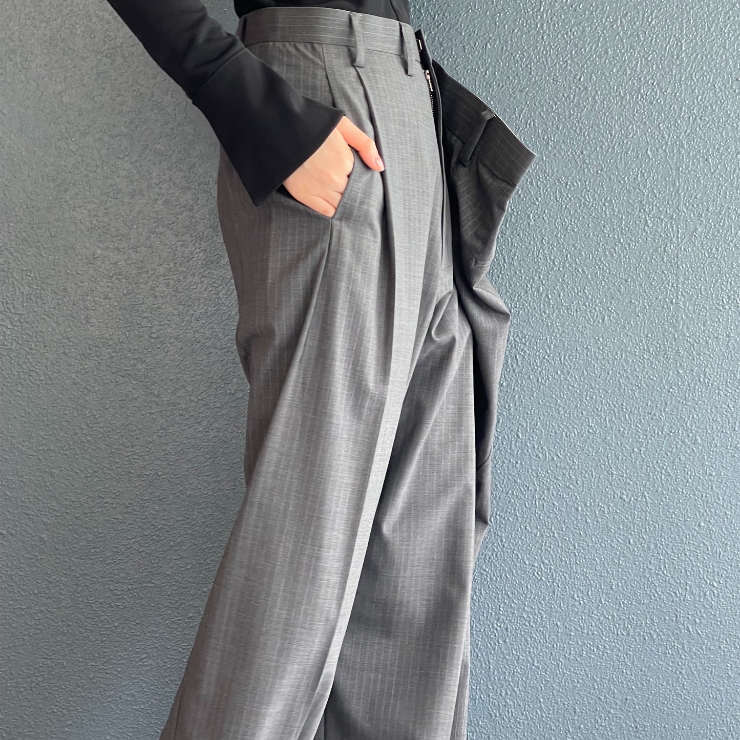 Orpha pants / gray stripes / ウエストデザインパンツ