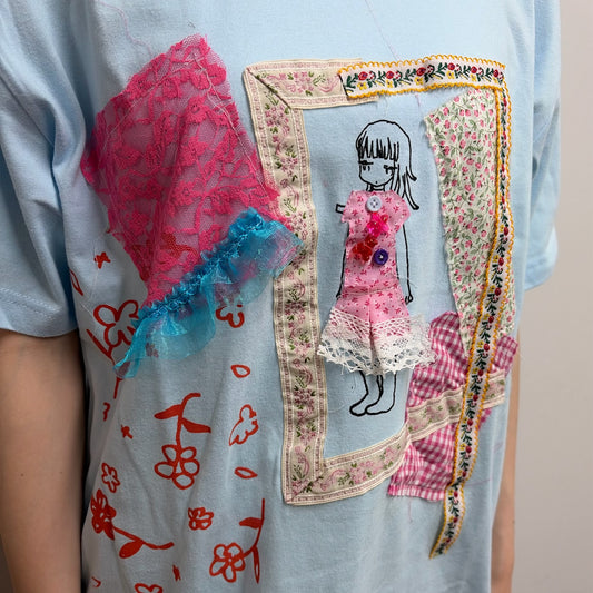 Megumi Okubo doll tshirts / Blue D / 大久保惠コラボレーションTシャツ