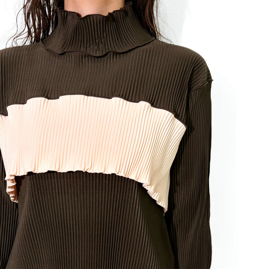 BUSTIER HIGH NECK TOP REGULAR / CHOCOLATE / ビスチェデザインプリーツトップ