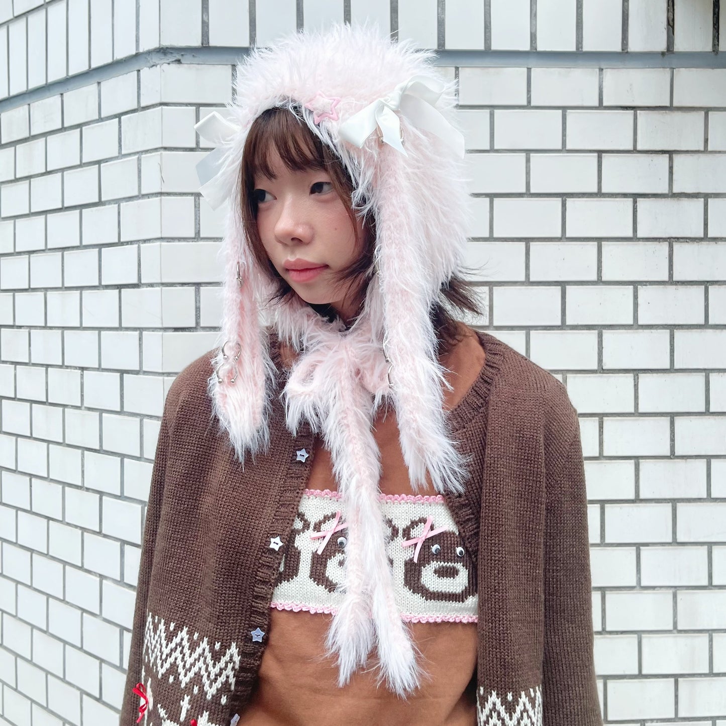 Fluffy bunny bonnet / Pink / バニーボンネット