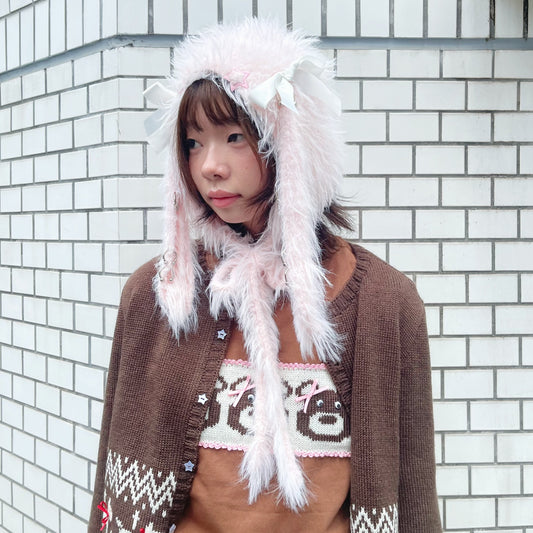 Fluffy bunny bonnet / Pink / バニーボンネット