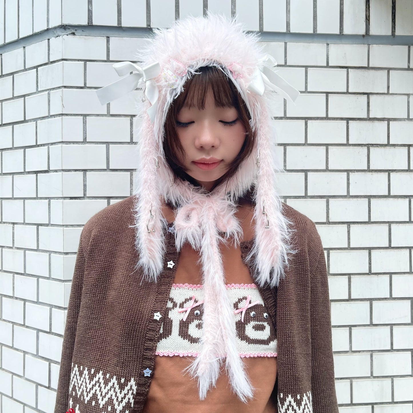 Fluffy bunny bonnet / Pink / バニーボンネット